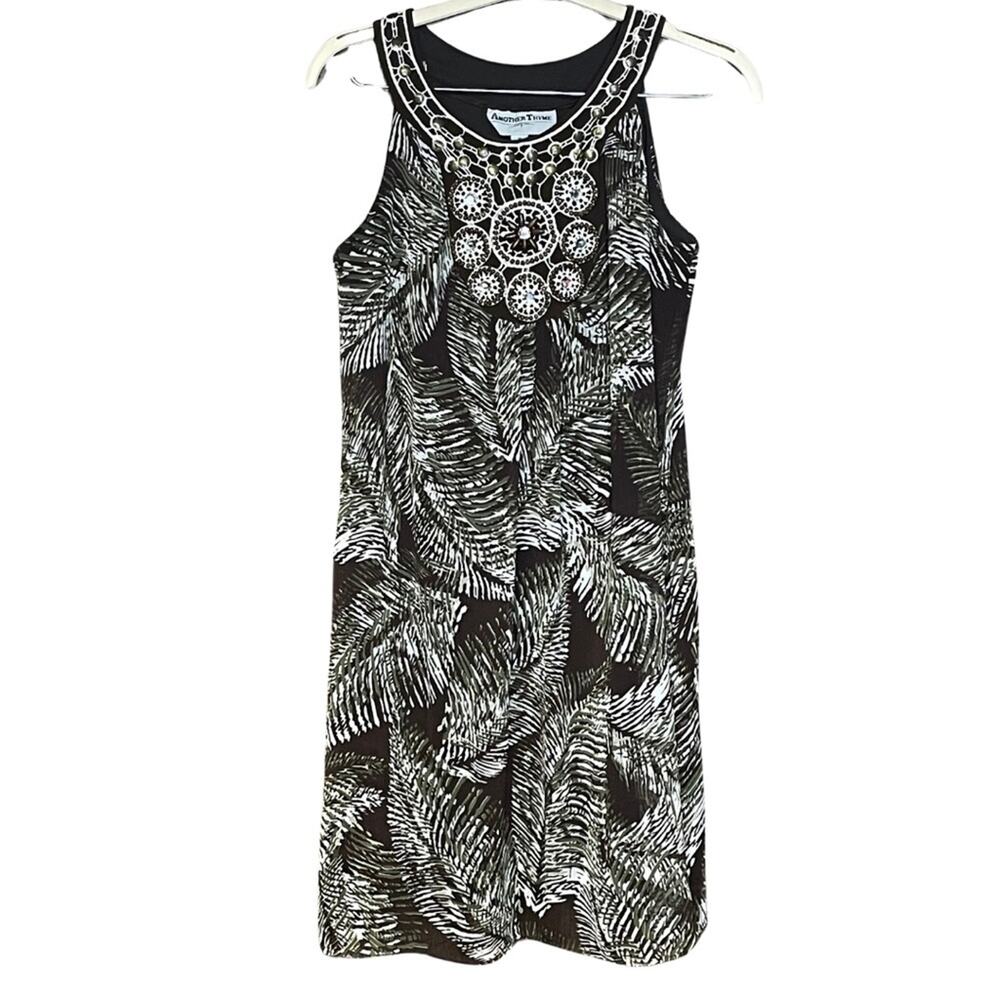 Another Thyme sleeveless dress island vibe brown beaded lightweight travel sz 12